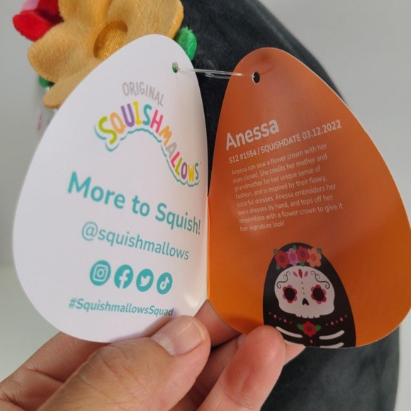 Squishmallow 12" Anessa Day Of The Dead Sugar Skull Black White Plush - Picture 4 of 7